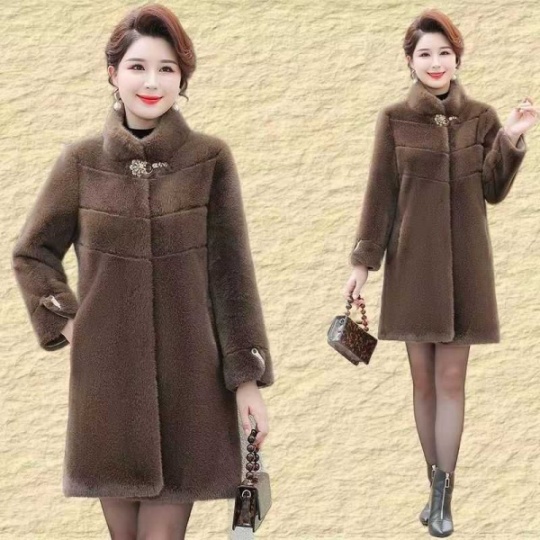 俏大娘百搭国风毛呢外套水貂绒加厚保暖毛毛洋气大衣